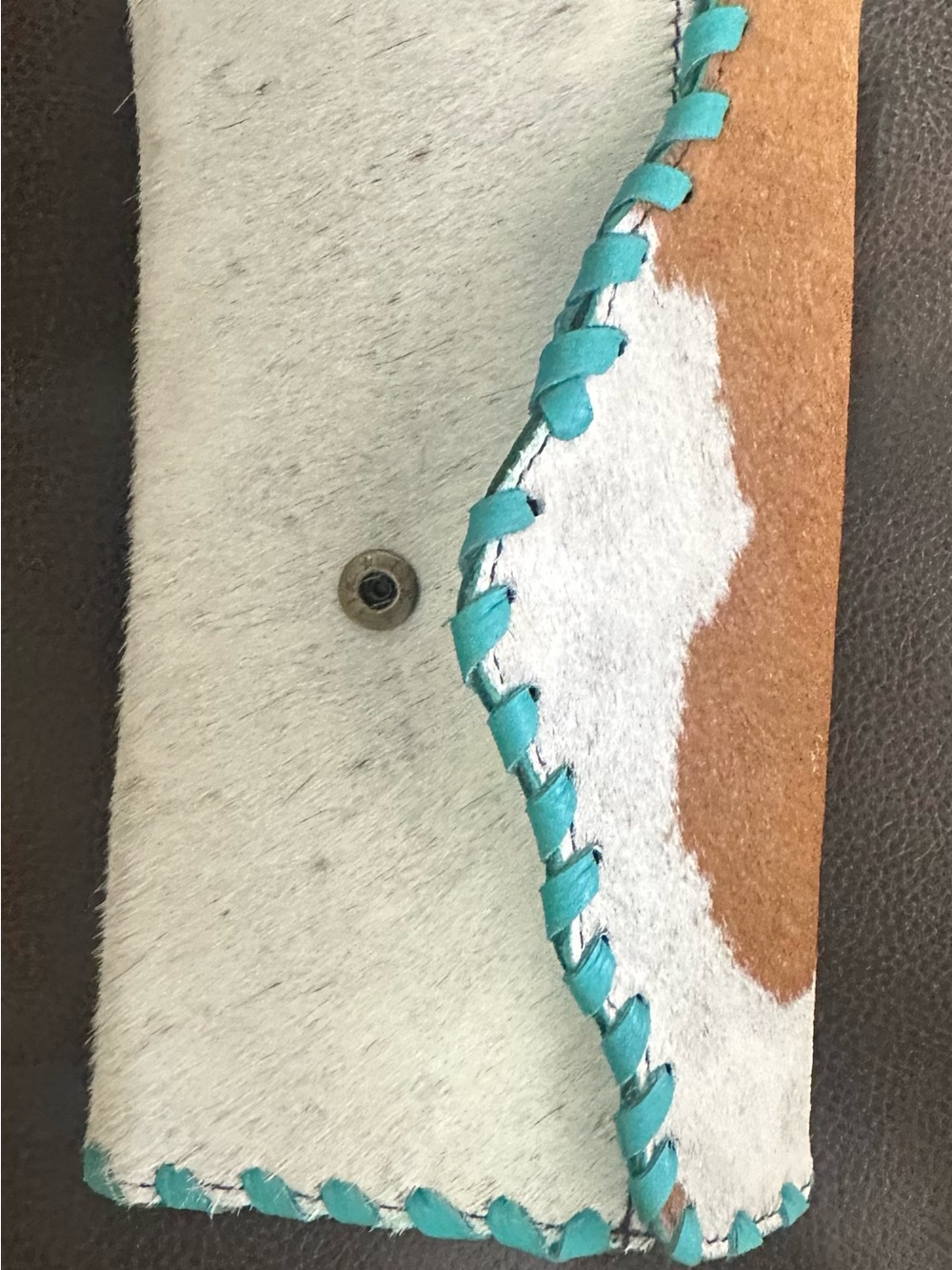 Turquoise-Trim Cowhide Leather Wallet - Home Accents